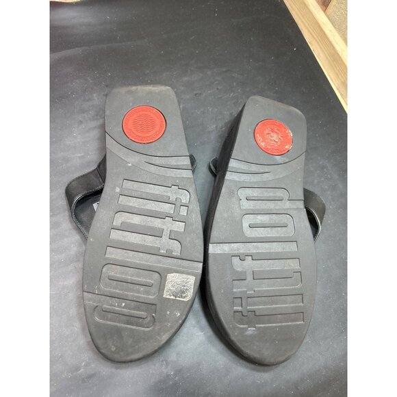 Fitflop Womens Black Leather Sandals Size 8 Adjustable Strap Micro-Wobbleboard - Picture 5 of 8